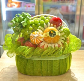 Giỏ Trái Cây Tone Xanh Thăm Bệnh 